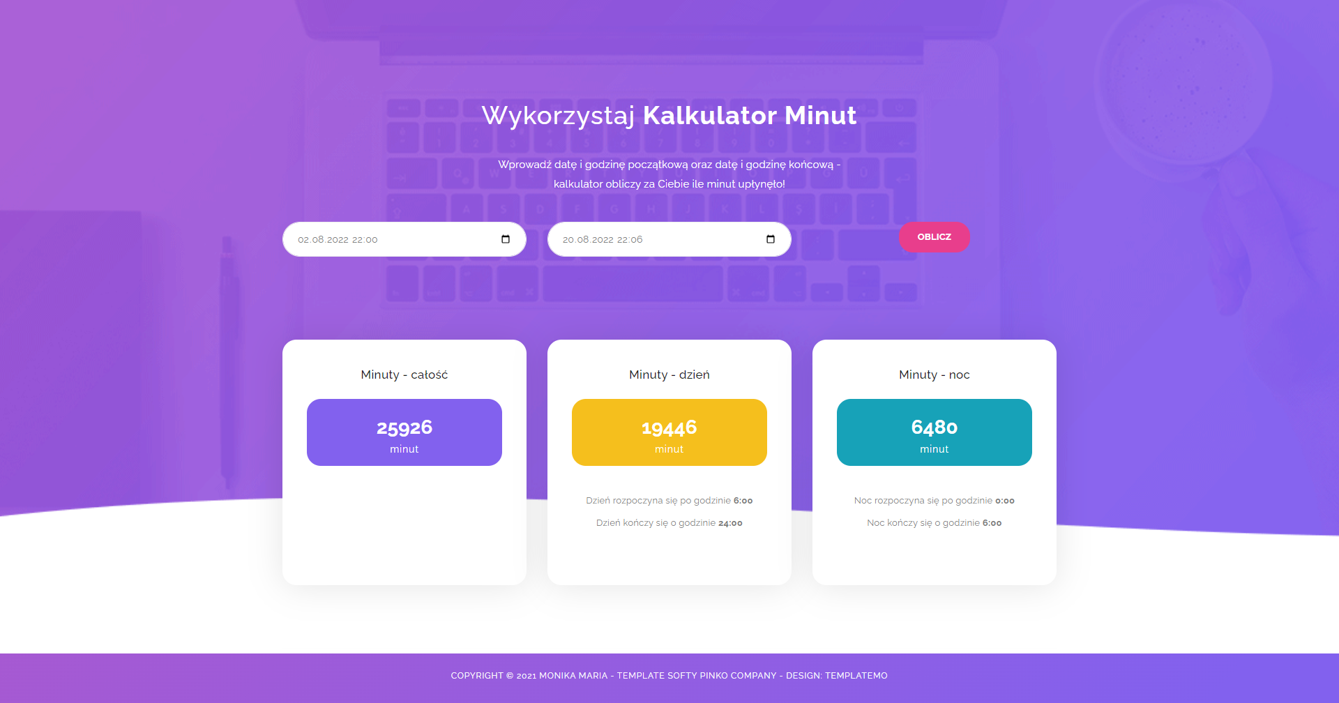 Kalulator Minut - Obliczenia